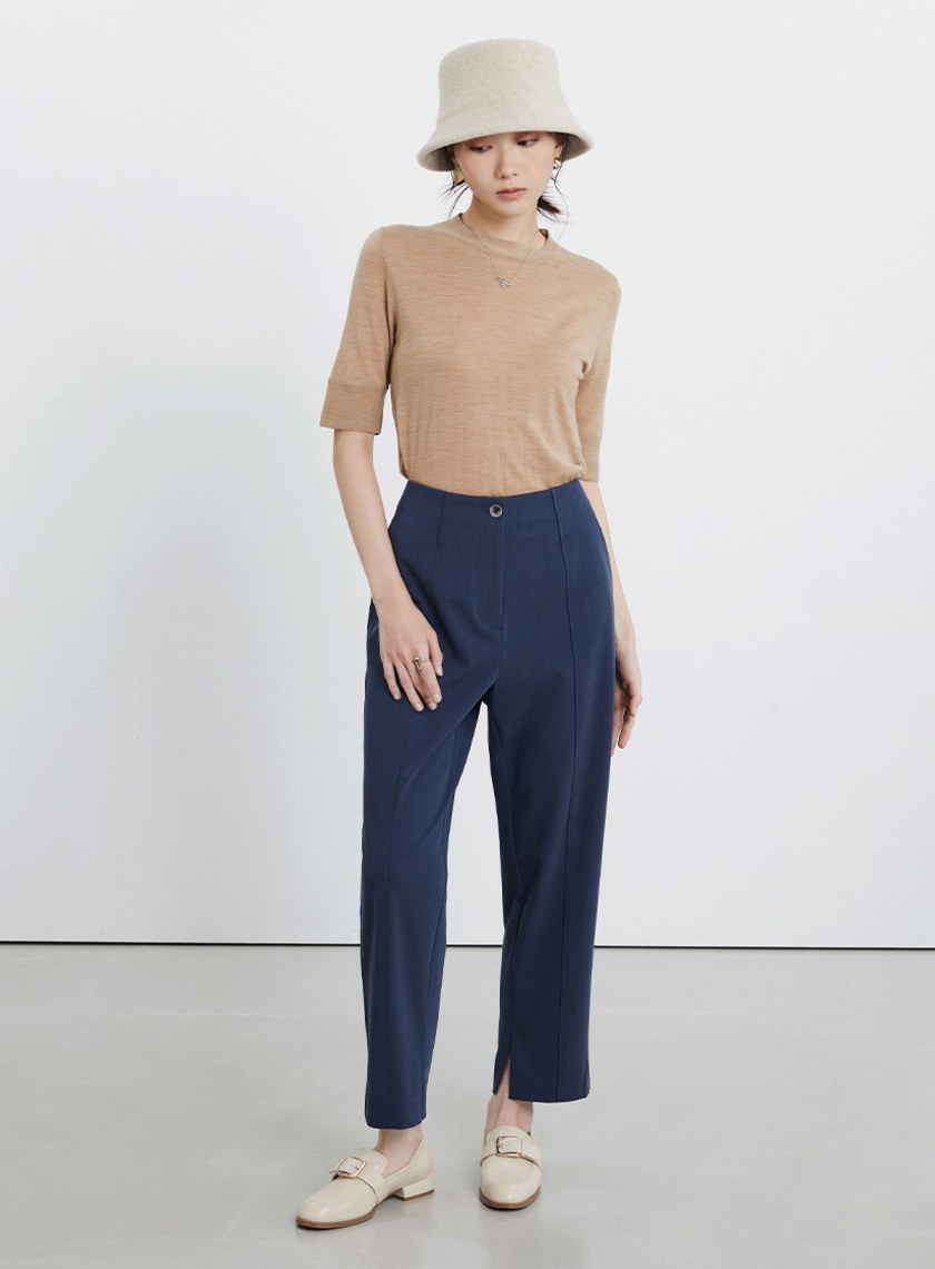 極細羊毛半高領短袖上衣